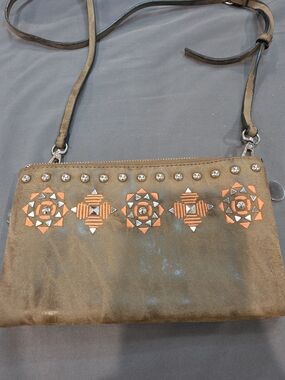 Women’s Brown Suede Crossbody Bag with Orange Embellishment